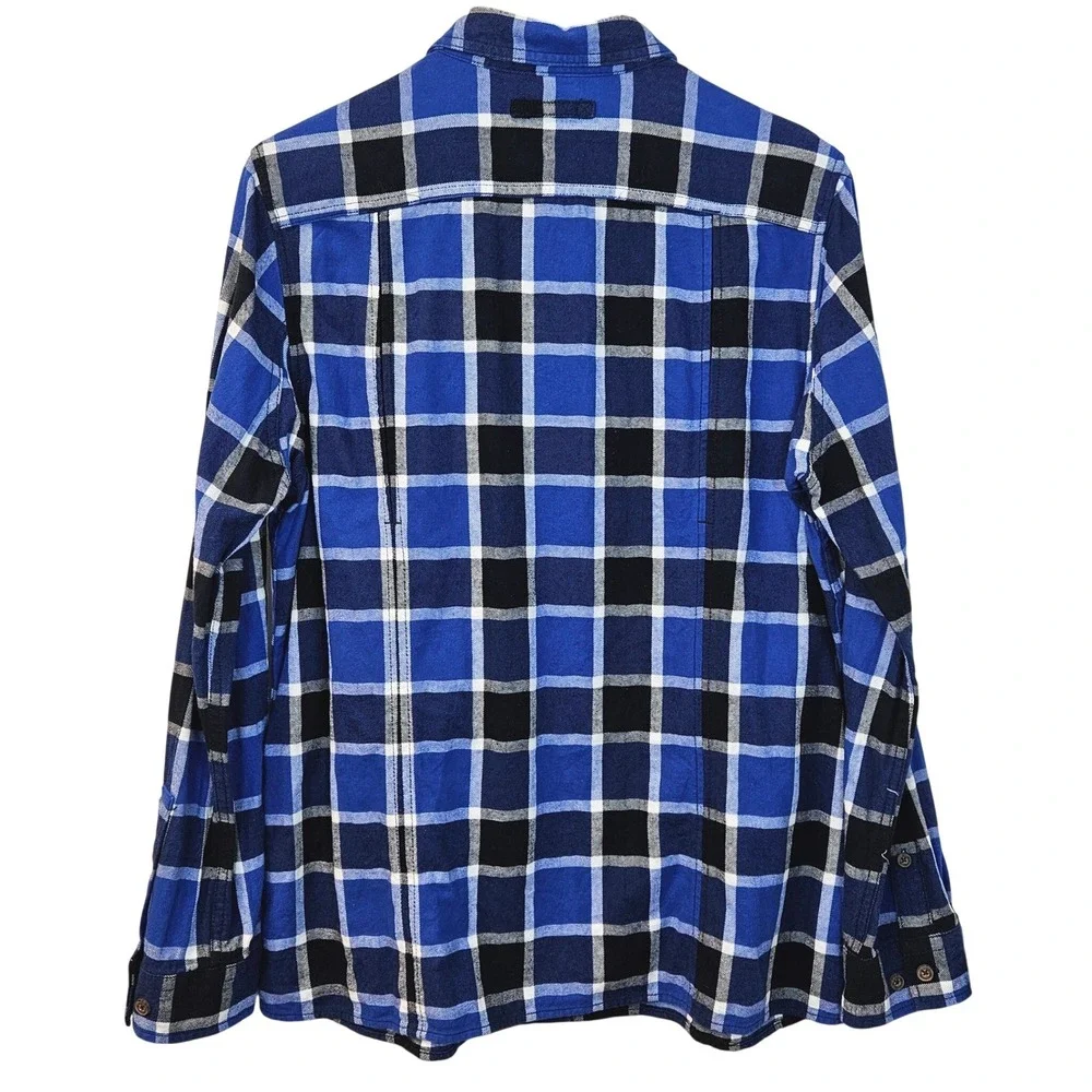 Duluth Trading Co Women's L Free Swingin Flannel Shirt Blue Black Plaid L - Picture 2 of 11